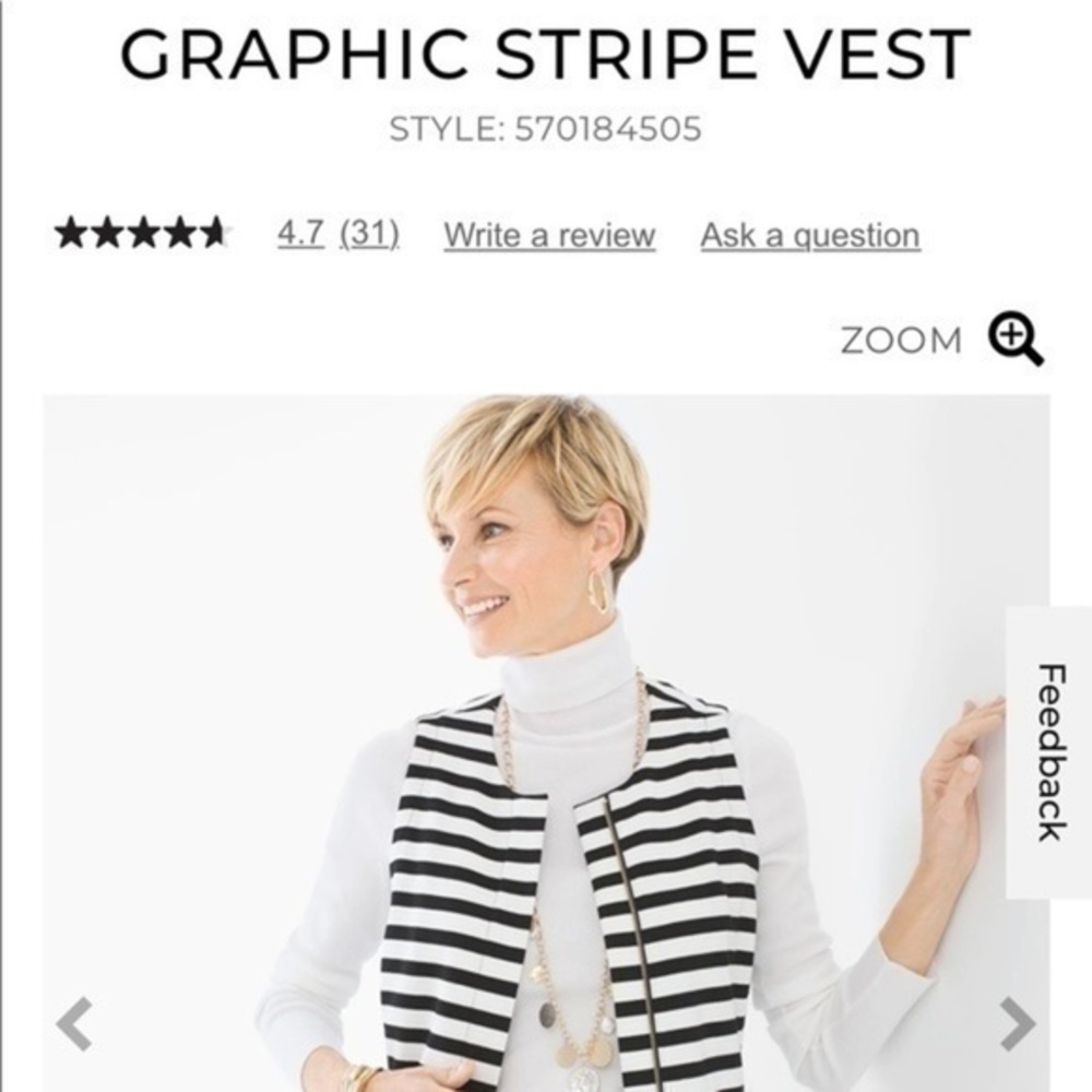 Chico’s Graphic Stripe Zippered Vest | women’s size 2 | New With Tags